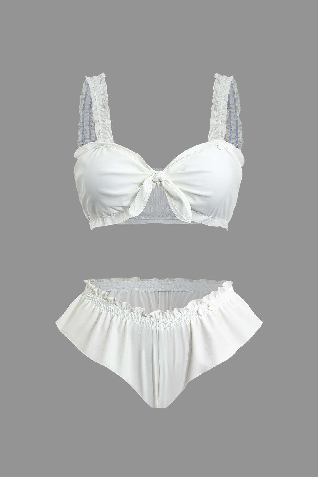 Knot Frill Trim Y2K Aesthetic Bikini Swimsuit Set for Trendy Summer Vibes