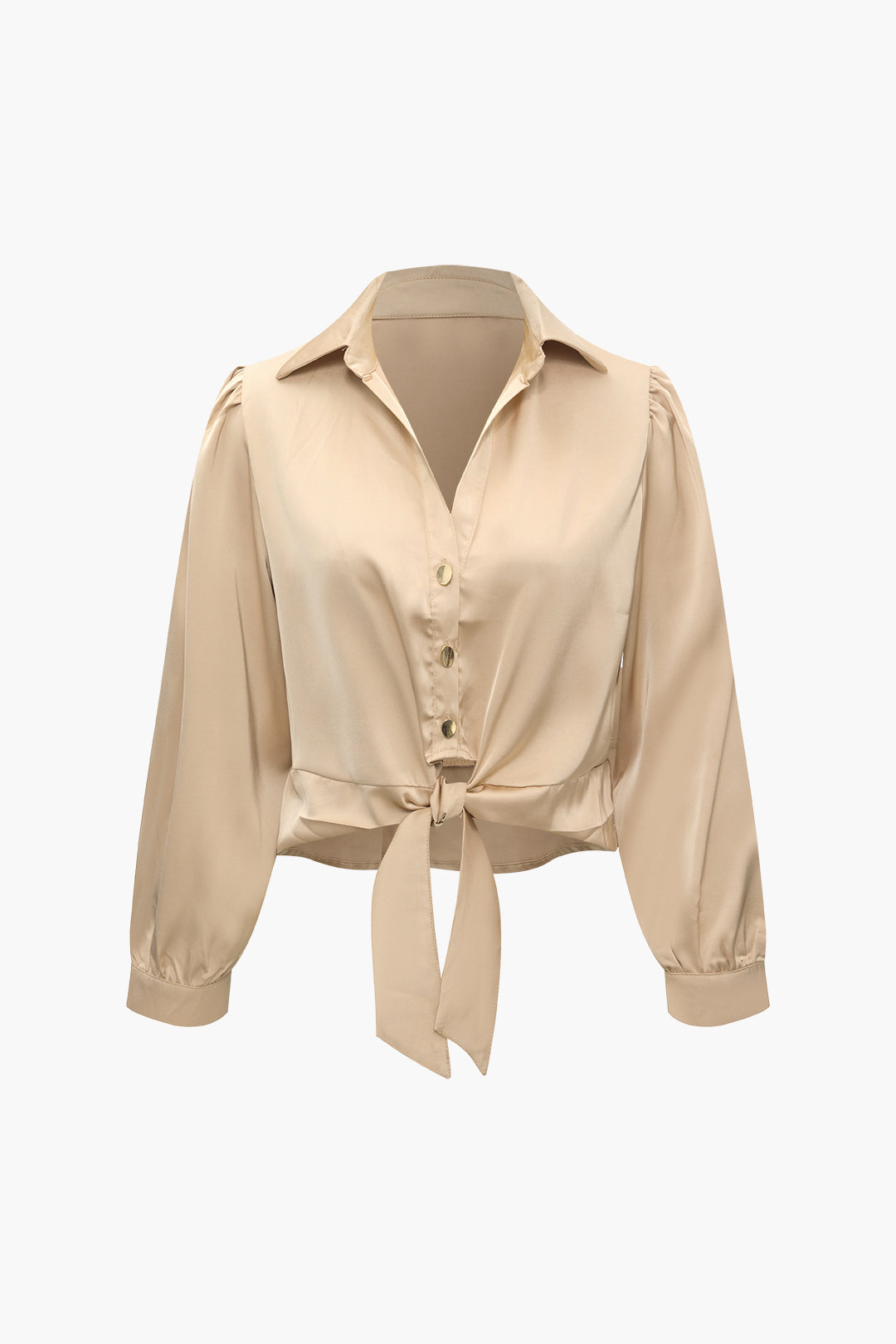 Knot Hem Satin Long Sleeve Shirt - Y2K Aesthetic Top for Chic Coquette Style Outfits