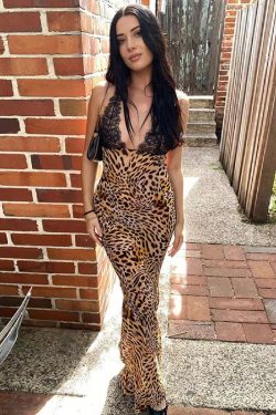 Lace Detail Leopard Print Maxi Dress - Y2K Fashion Statement for Coquette Aesthetic Lovers