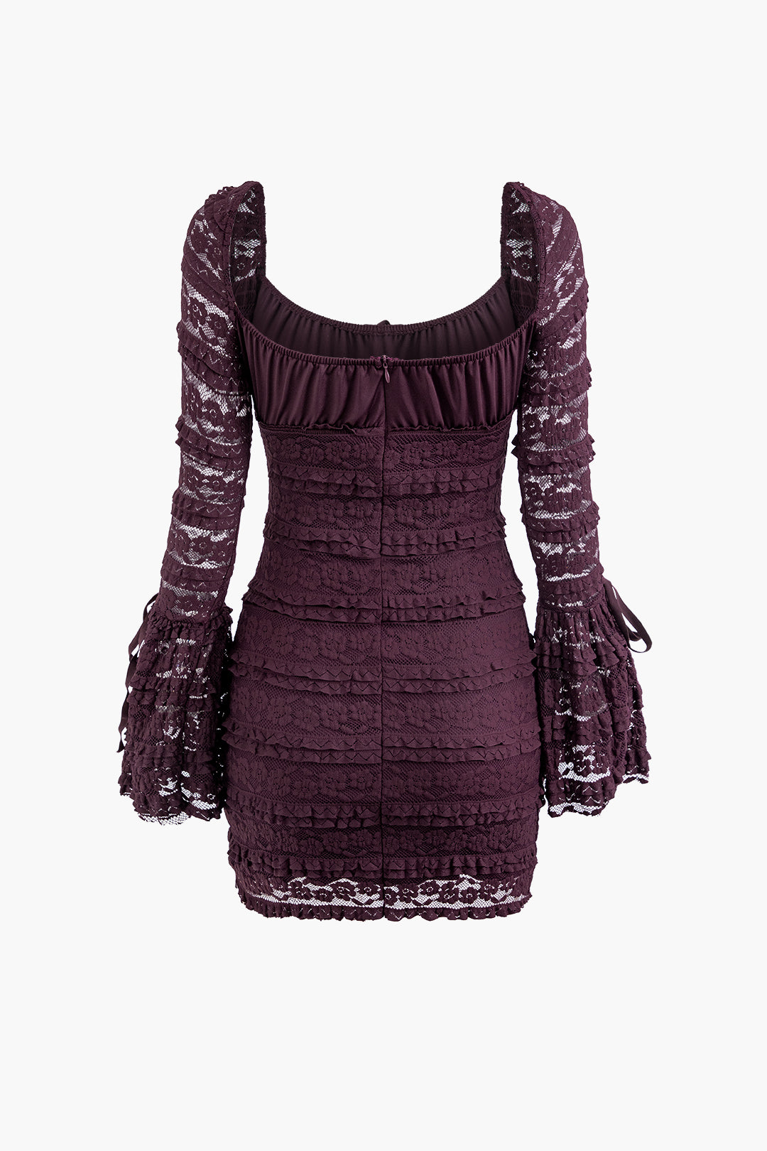 Lace Detail Square Neck Bell Sleeve Mini Dress - Y2K Aesthetic Cute Dress for Stylish Outfits