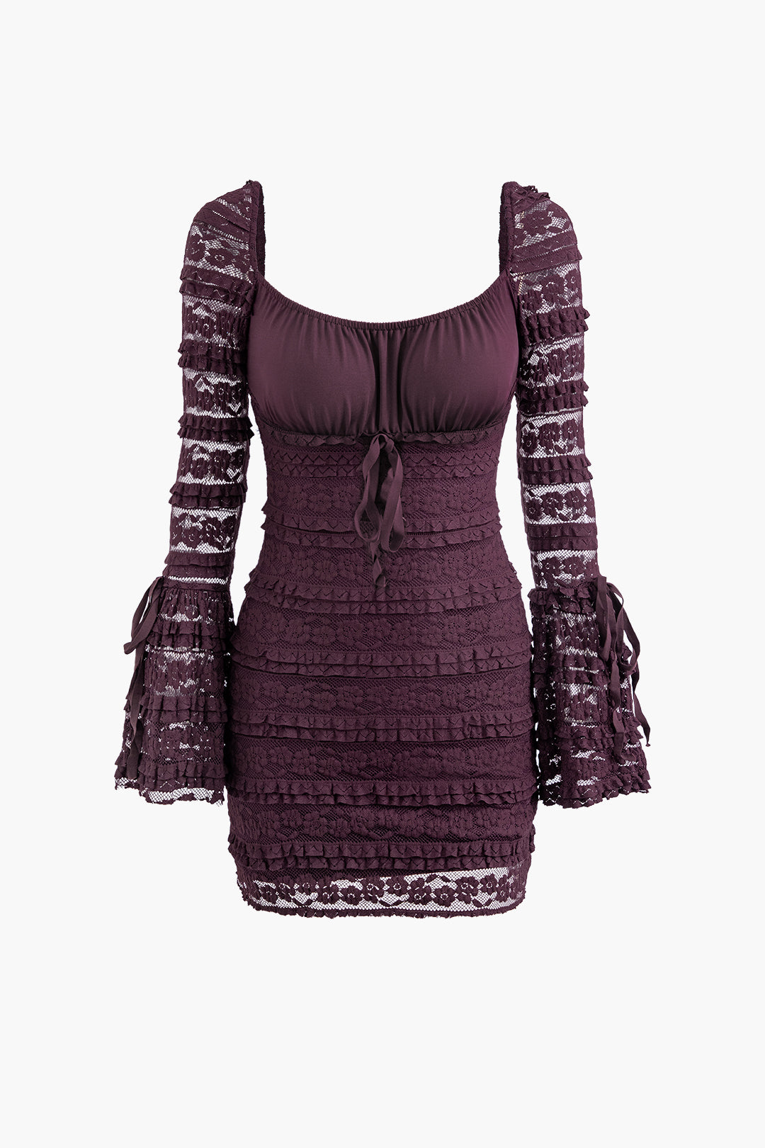 Lace Detail Square Neck Bell Sleeve Mini Dress - Y2K Aesthetic Cute Dress for Stylish Outfits