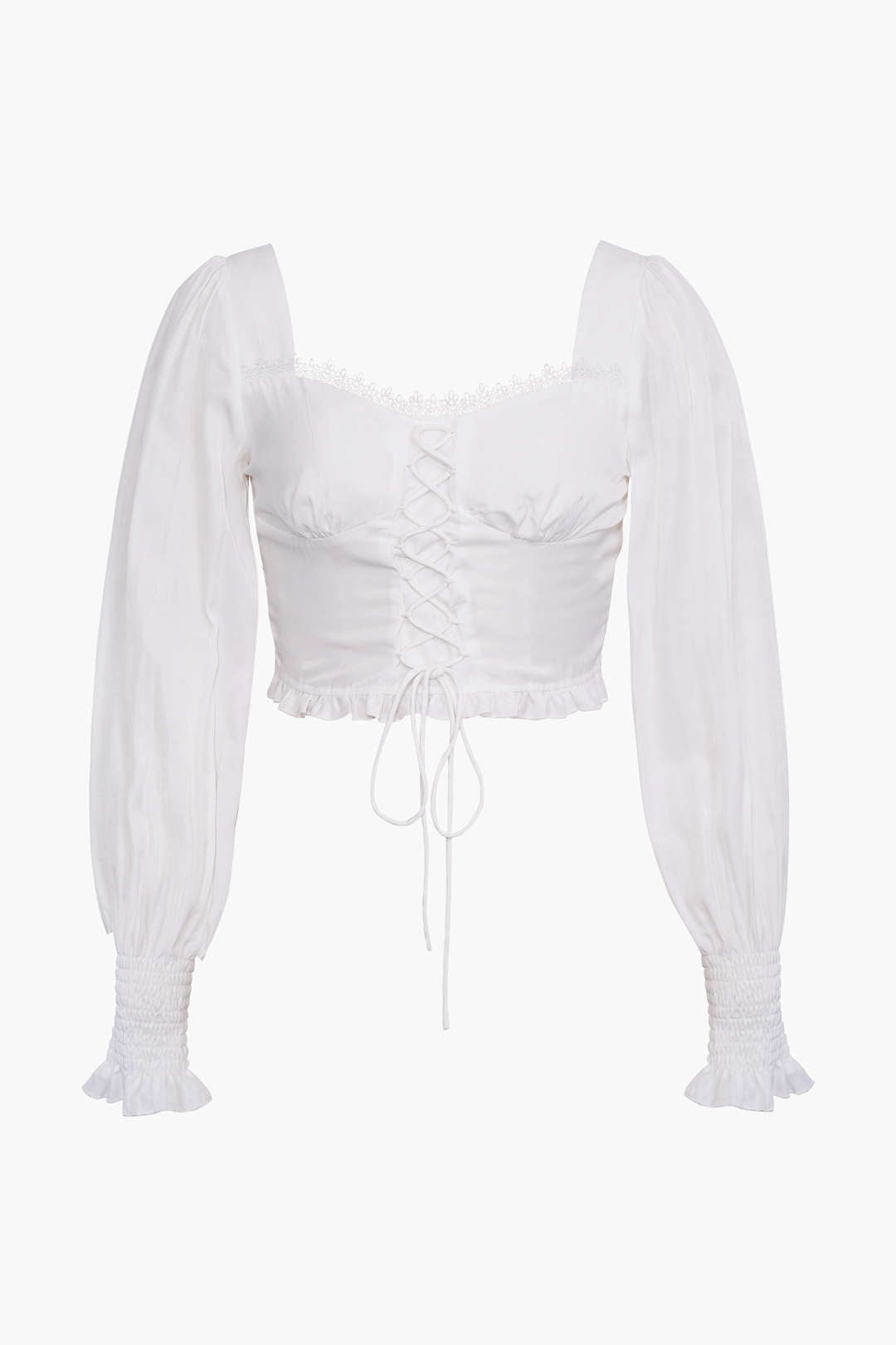 Lace Frills Tie Front Long Sleeve Top - Y2K Aesthetic Cute Top for Coquette Style Outfits