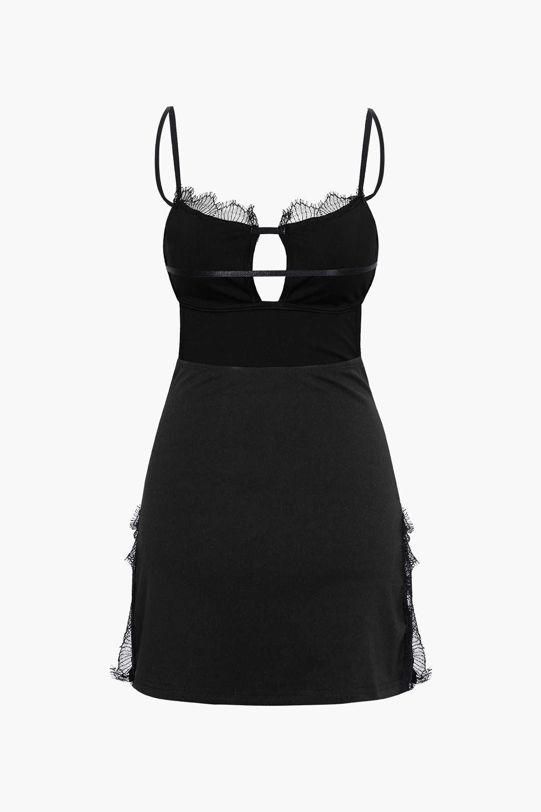 Lace Trim Backless Slit Mini Dress - Y2K Aesthetic Cute Dress for Coquette Style Outfits