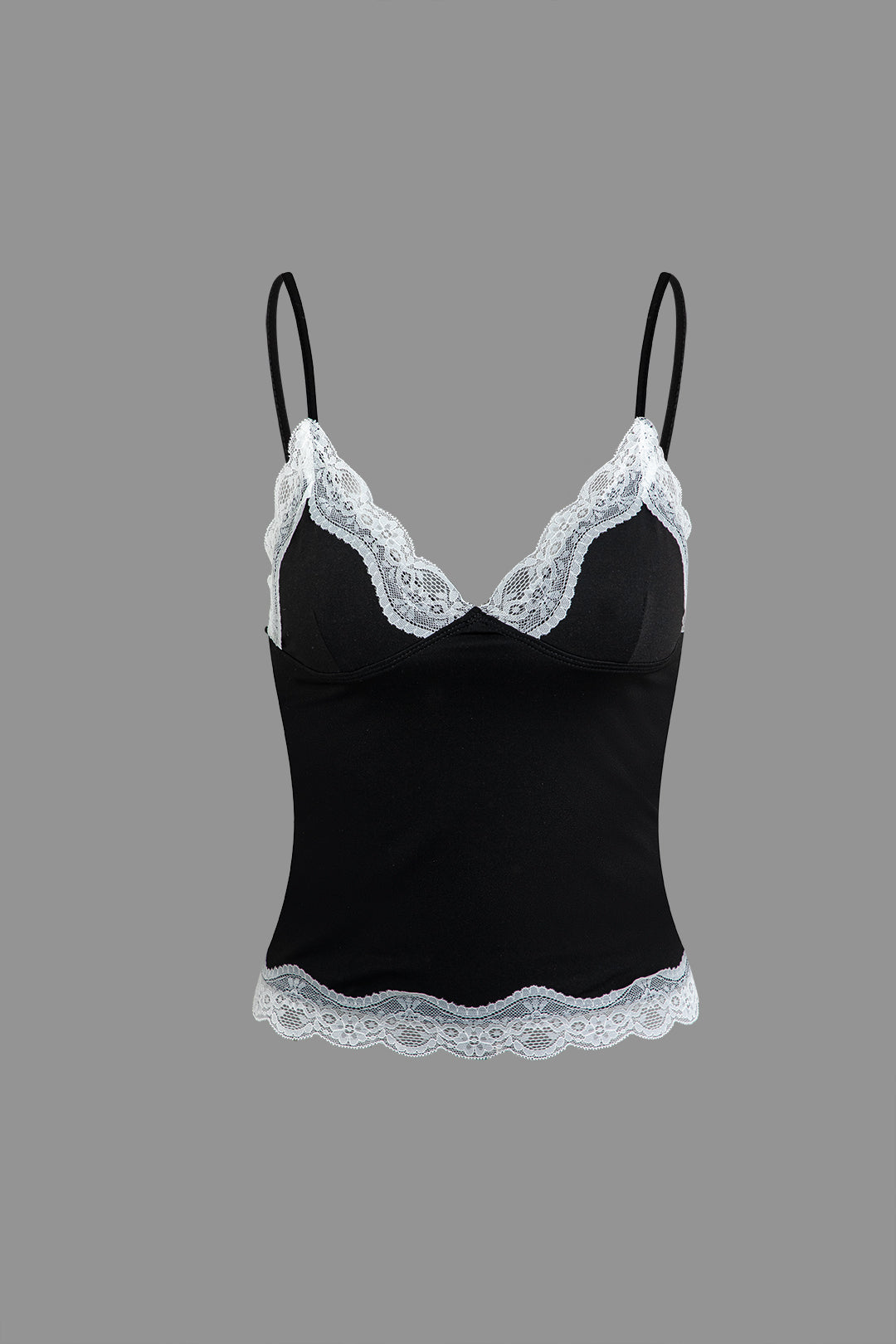 Lace Trim V-Neck Cami Top - Y2K Aesthetic Cute Top for Coquette and Grunge Styles