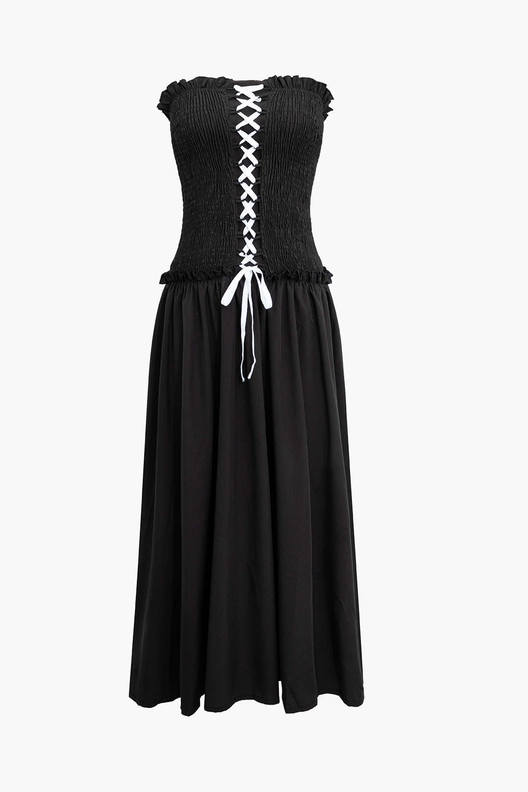 Lace-Up Smocked Strapless Maxi Dress for Y2K Fashion Lovers - Perfect for Coquette Aesthetic