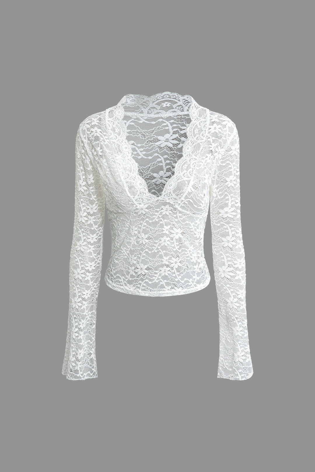 Lace V-Neck Long Sleeve Top - Y2K Fashion Essential for Coquette and Grunge Aesthetics