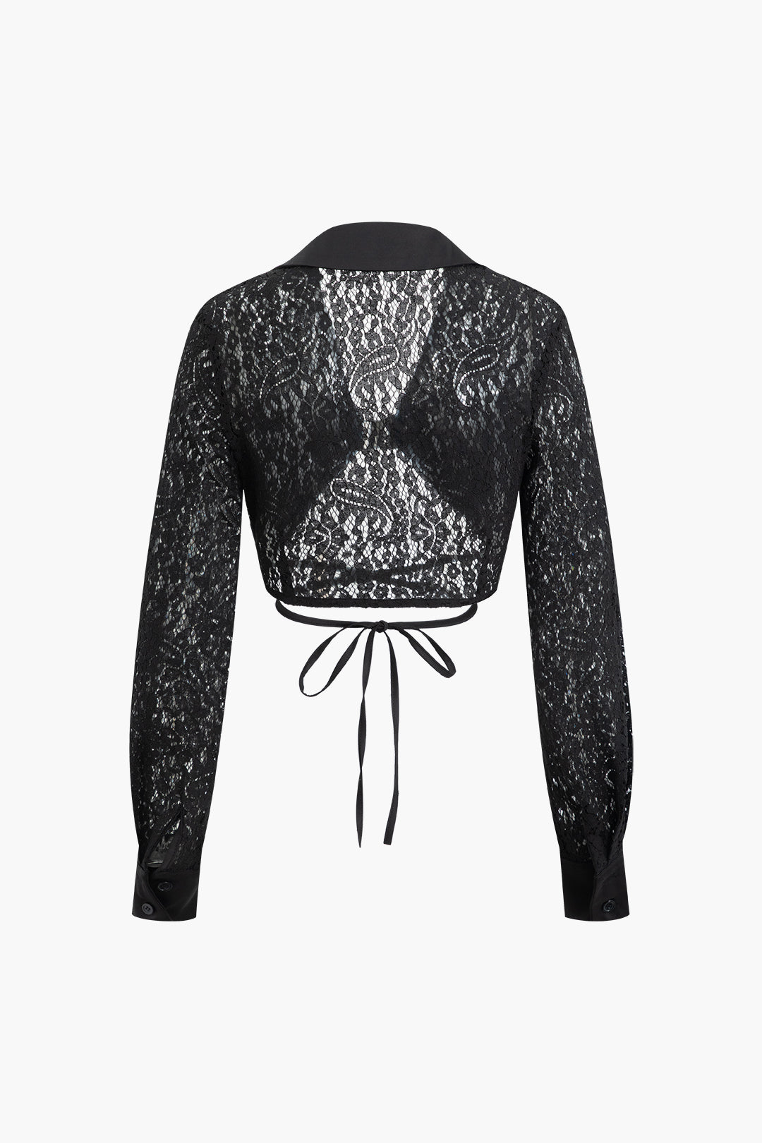 Lace V-Neck Tie Buckle Long Sleeve Crop Top - Y2K Aesthetic Cute Top for Stylish Outfits