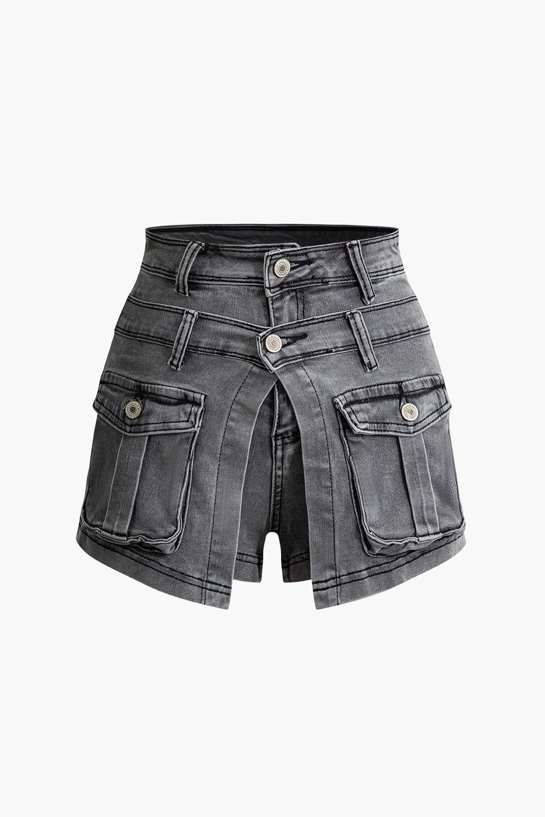 Layered Wrap Flap Pocket Denim Shorts for Y2K Aesthetic and Grunge Style Outfits