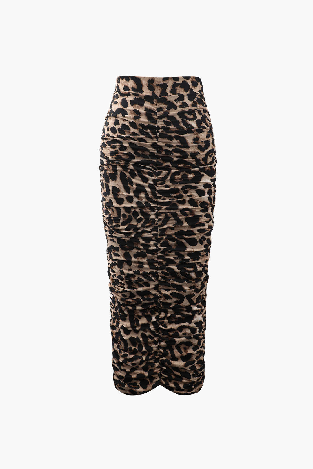 Leopard Print Ruched Slit Midi Skirt - Y2K Aesthetic Fashion for Trendy Outfits