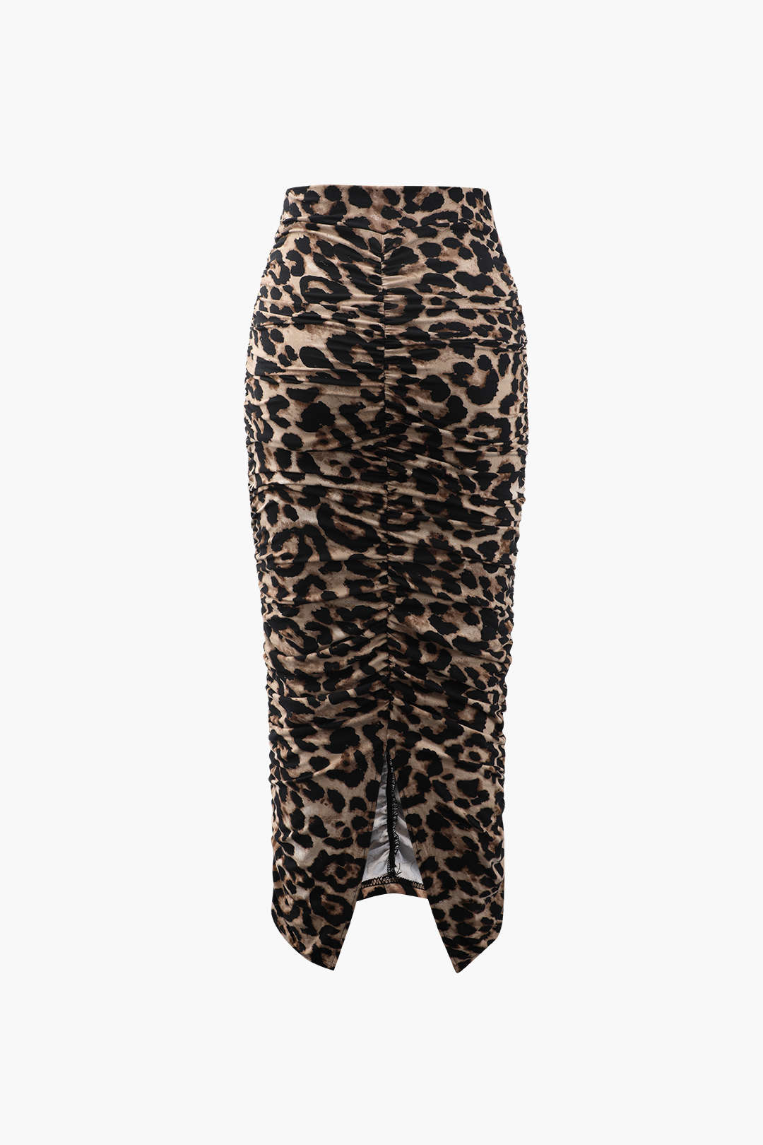 Leopard Print Ruched Slit Midi Skirt - Y2K Aesthetic Fashion for Trendy Outfits