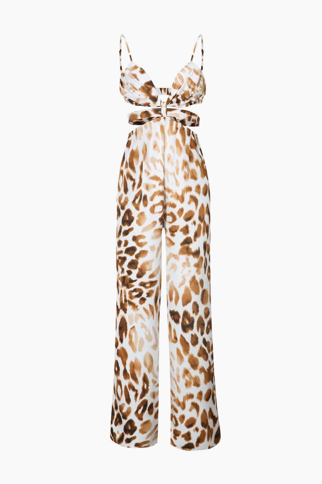 Leopard Print Satin Jumpsuit with Tie Back - Y2K Fashion Statement Piece