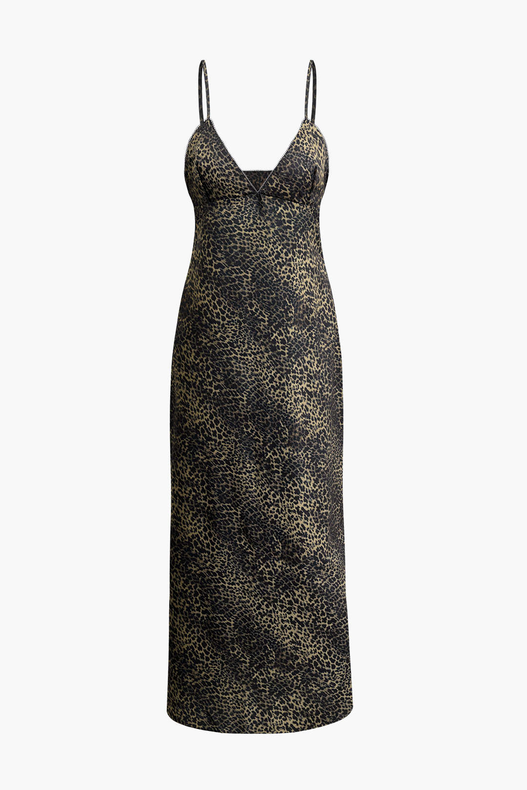 Leopard Print V-Neck Cami Midi Dress with Adjustable Straps for Y2K Aesthetic Style