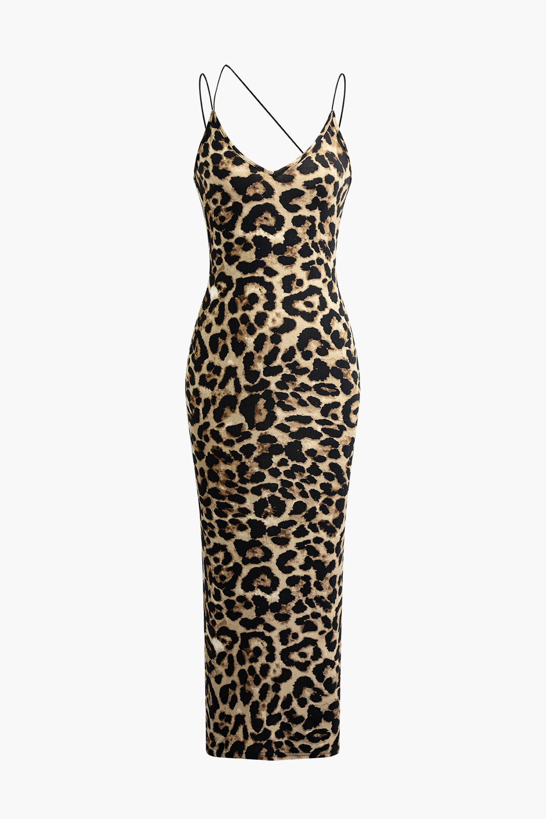 Leopard Print V-Neck Midi Dress - Chic Y2K Aesthetic Slip Dress for Effortless Style