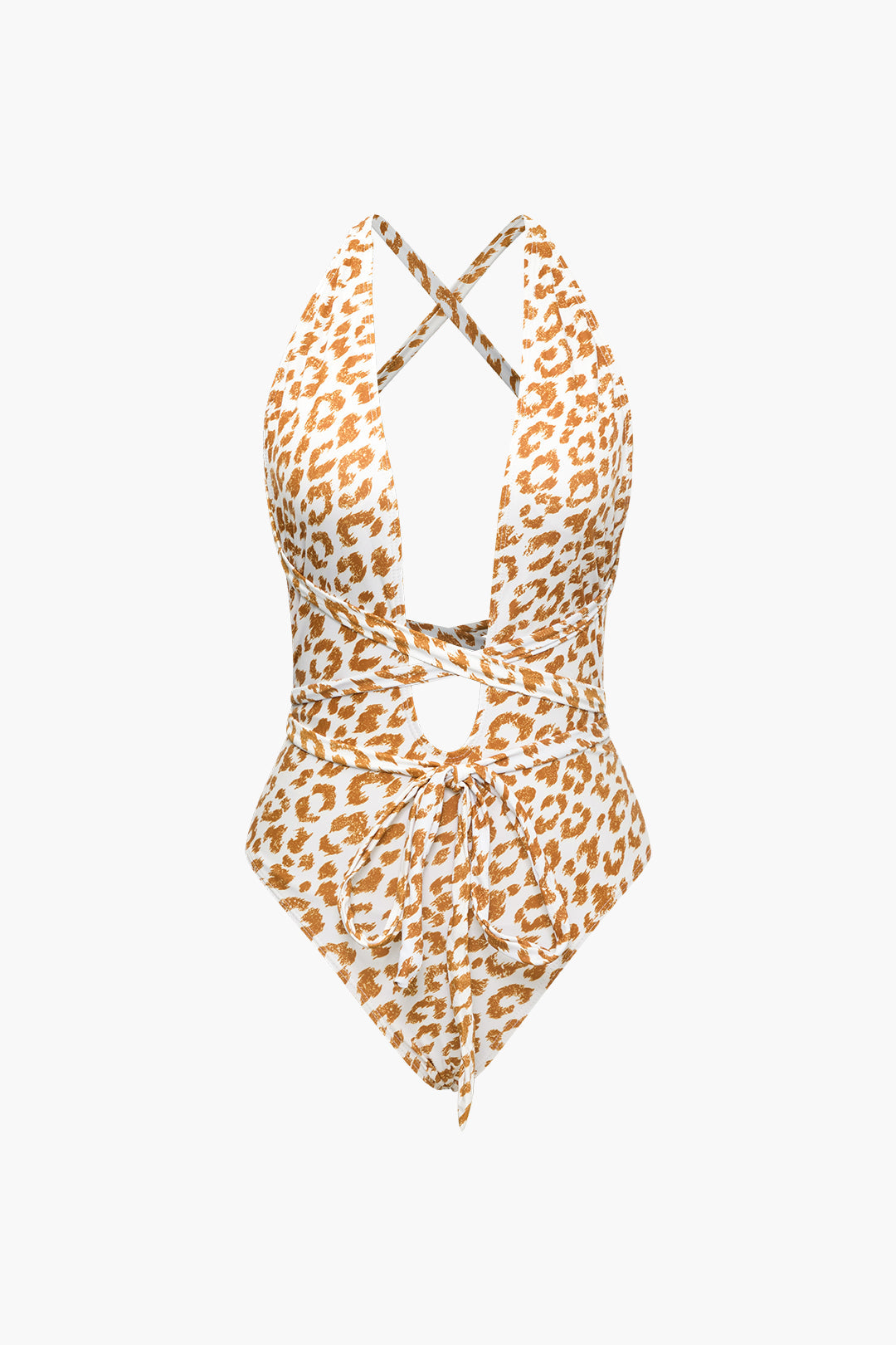 Leopard Print Wrap Tie Swimsuit with Knot Side Cover-Up Skirt Set for Y2K Aesthetic