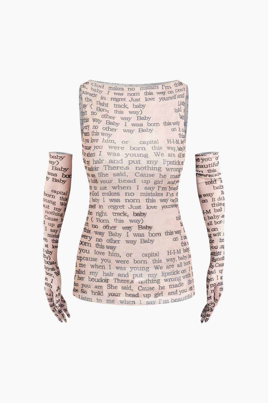 Letter Print Boat Neck Mesh Tank Top with Sleeves - Y2K Aesthetic Cute Top for Stylish Outfits