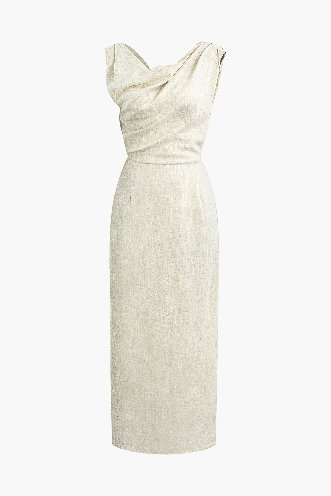 Linen Ruched Slit Midi Dress - Y2K Aesthetic Chic for Effortless Style and Comfort