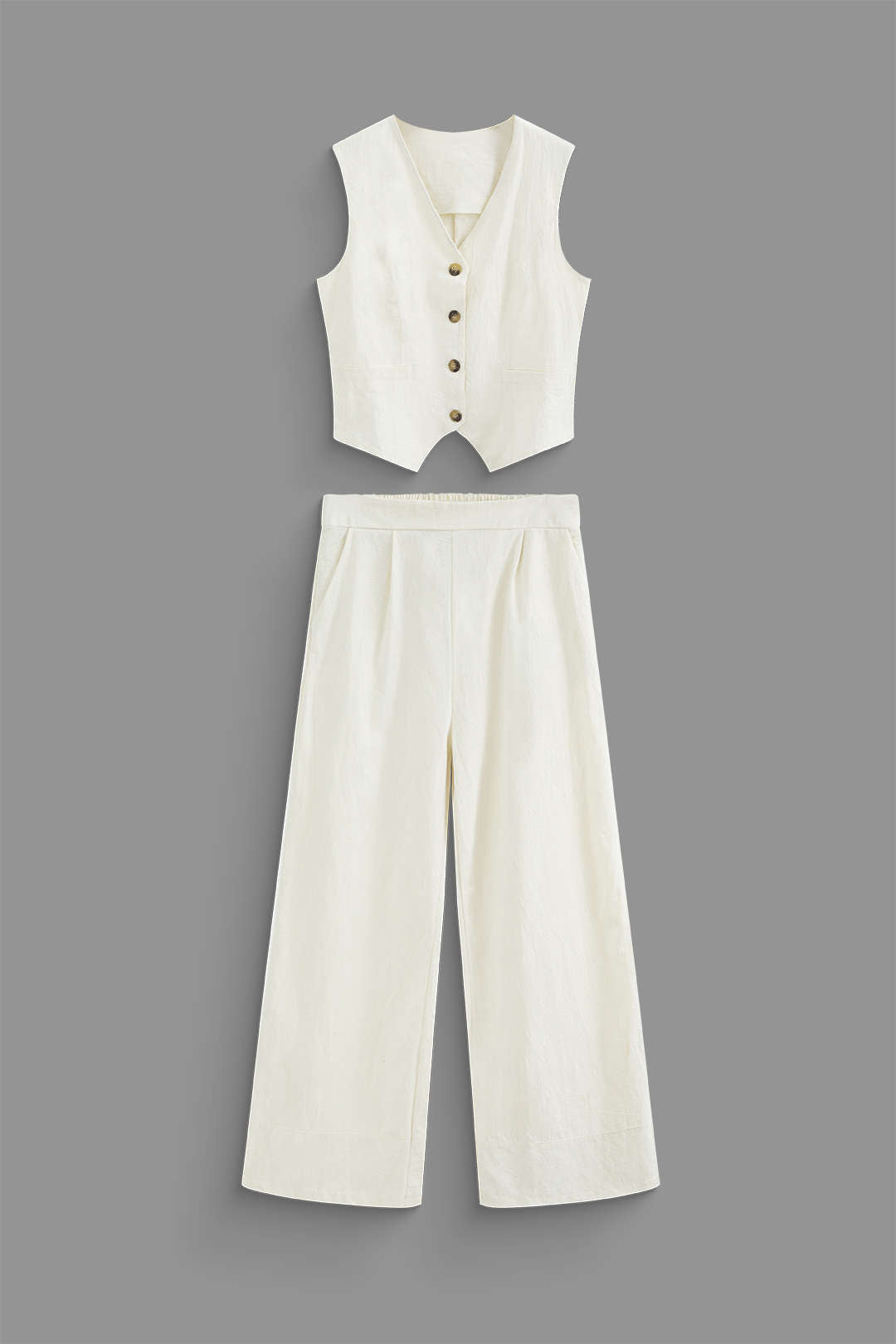 Linen V-Neck Waistcoat and Pocket Pants Set for Chic Y2K Aesthetic Outfits