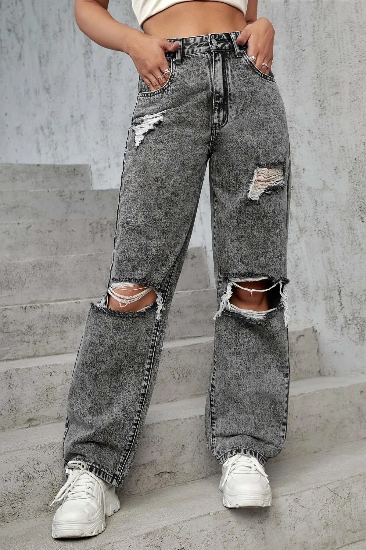 Low Rise Distressed Ripped Straight Leg Jeans for Y2K Aesthetic and Grunge Style Outfits