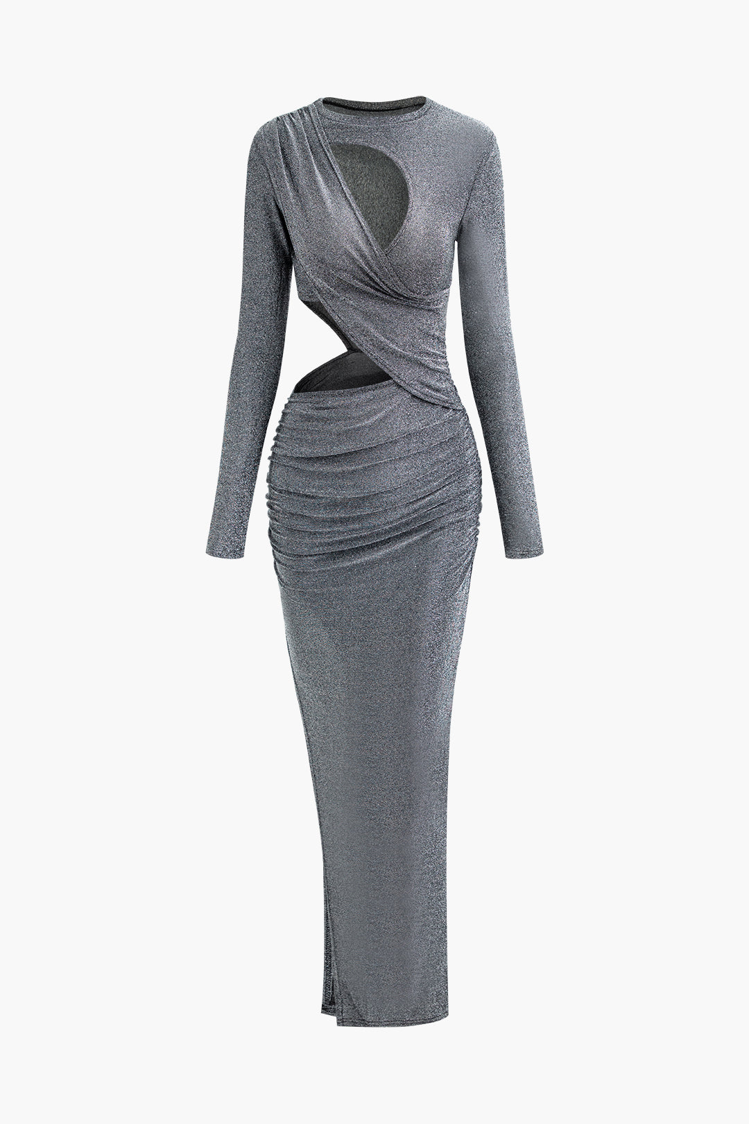 Lurex Asymmetric Cut-Out Long Sleeve Maxi Dress for Y2K Fashion & Coquette Aesthetic