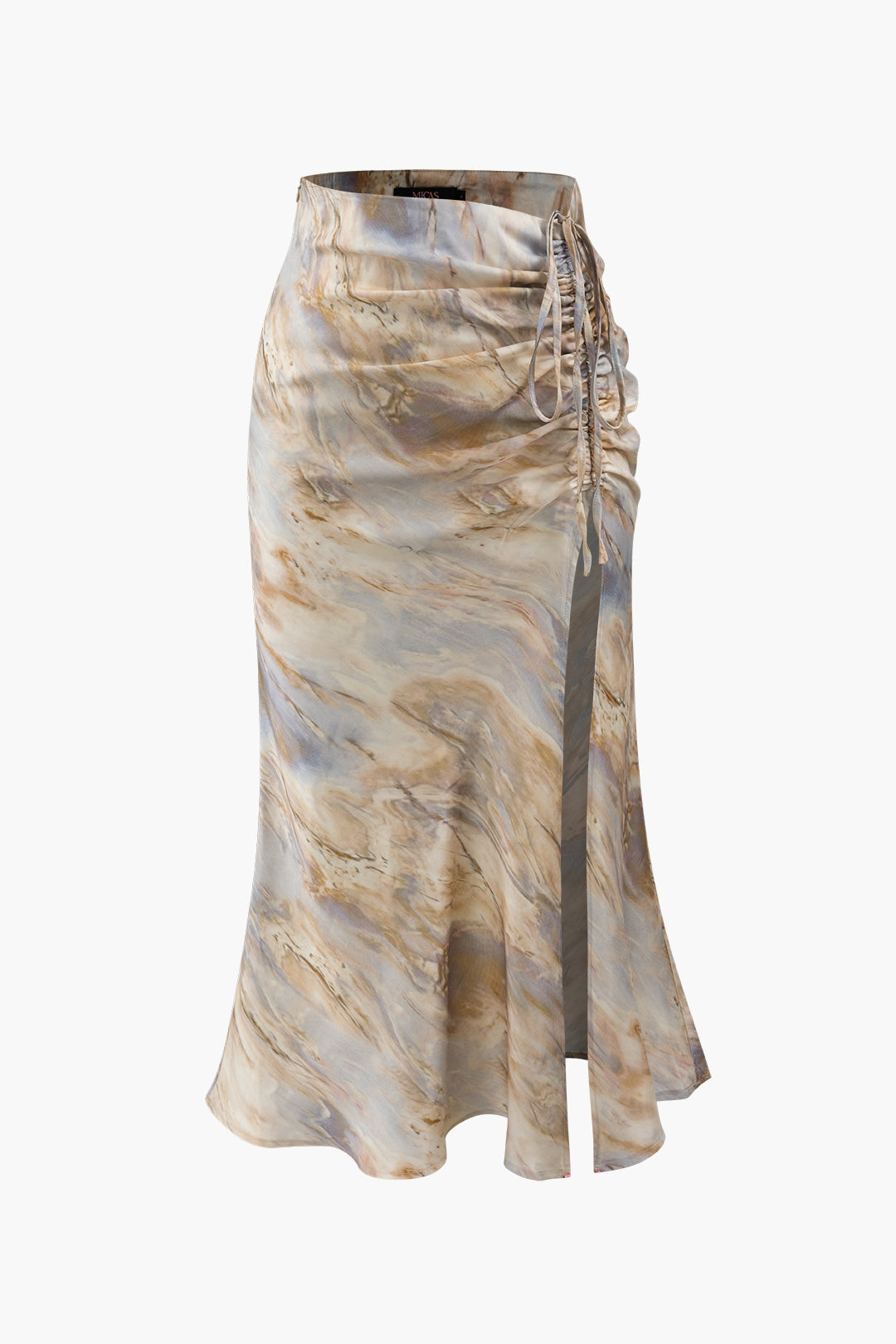 Marble Print Drawstring Slit Midi Skirt - Y2K Aesthetic Fashion for Trendy Outfits