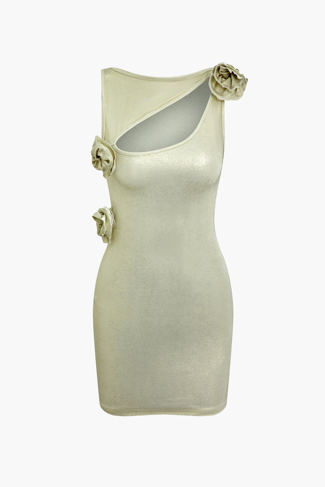 Metallic 3D Flower Cut-Out Sleeveless Mini Dress for Y2K Aesthetic and Coquette Style