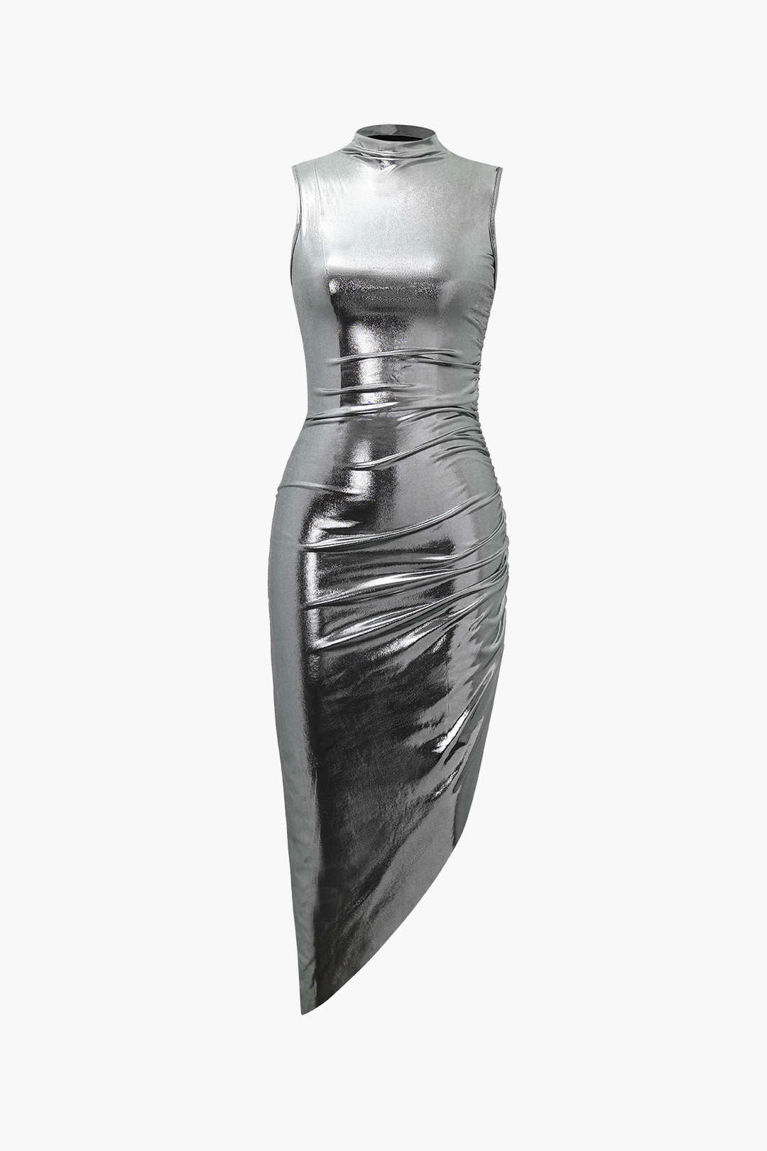 Metallic Asymmetric Hem Sleeveless Midi Dress for Y2K Aesthetic and Coquette Style