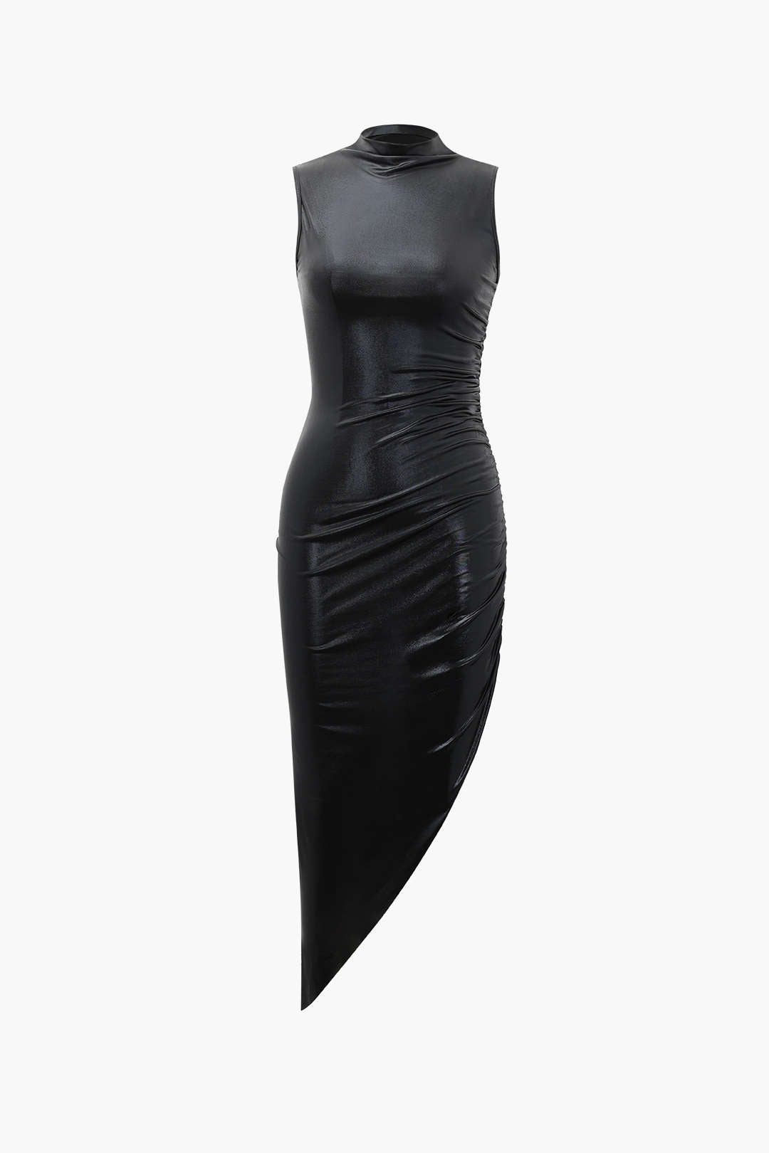 Metallic Asymmetric Hem Sleeveless Midi Dress for Y2K Aesthetic and Coquette Style