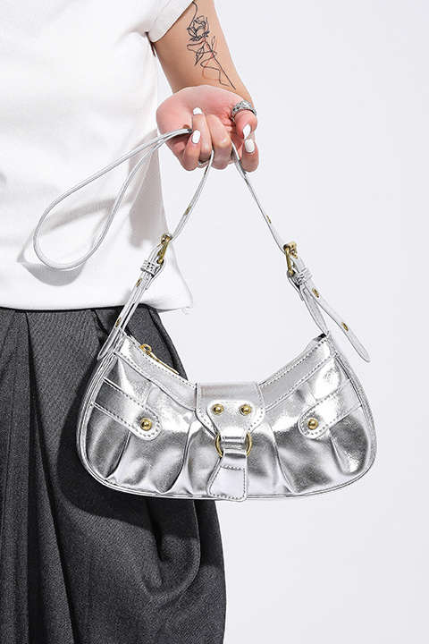 Metallic Buckle Decor Shoulder Bag for Y2K Fashion and Coquette Aesthetic Outfits