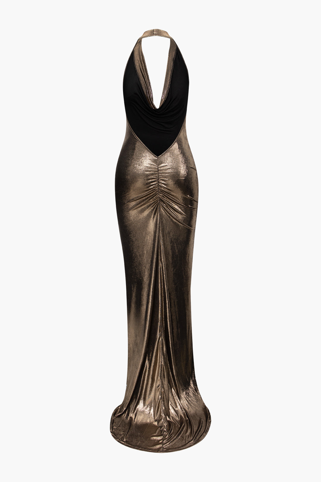 Metallic Cowl Neck Halter Backless Maxi Dress for Y2K Fashion and Coquette Aesthetic