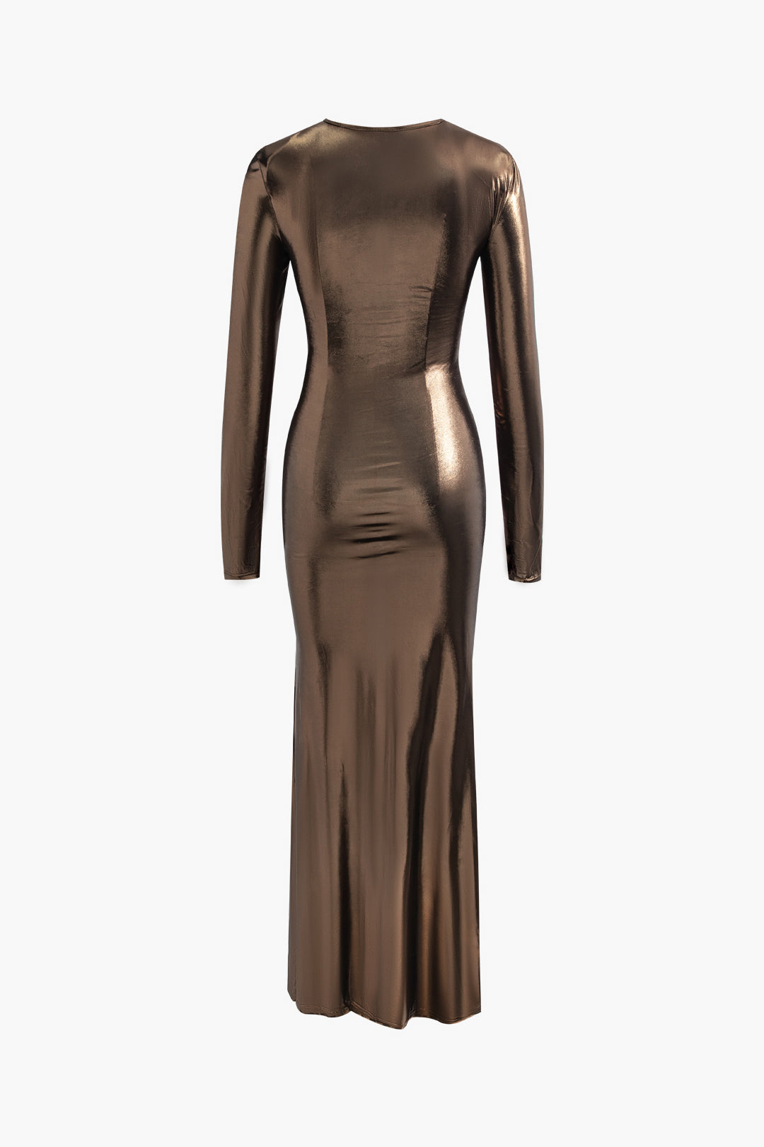 Metallic Cut Out Ruched Long Sleeve Maxi Dress for Y2K Aesthetic and Coquette Style