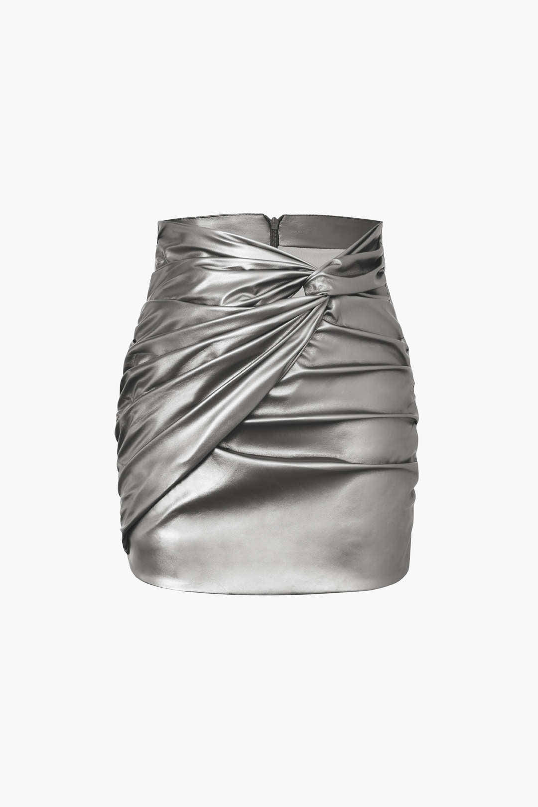 Metallic Faux Leather Knotted Mini Skirt for Y2K Aesthetic and Grunge Style Outfits