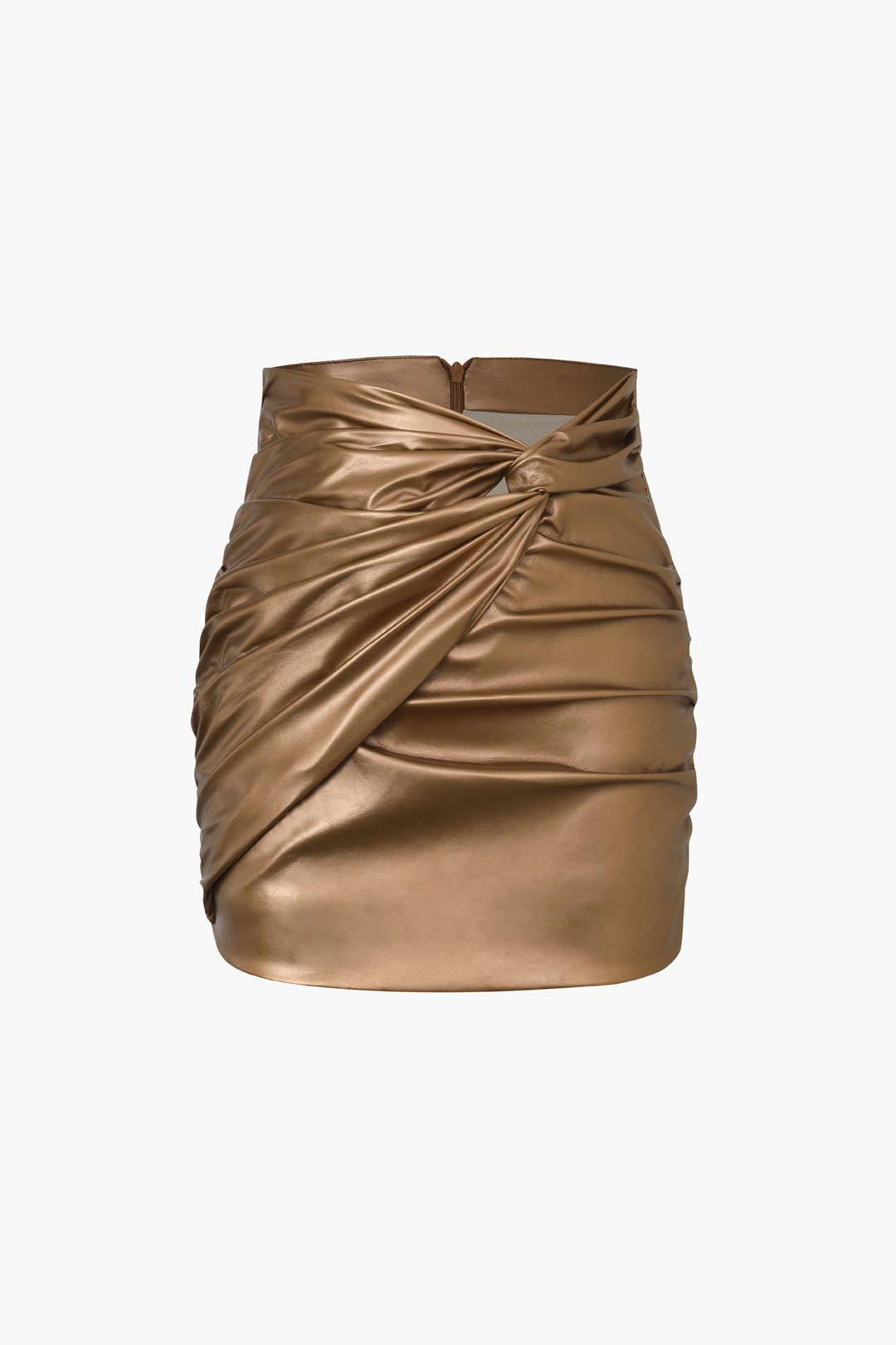 Metallic Faux Leather Knotted Mini Skirt for Y2K Aesthetic and Grunge Style Outfits