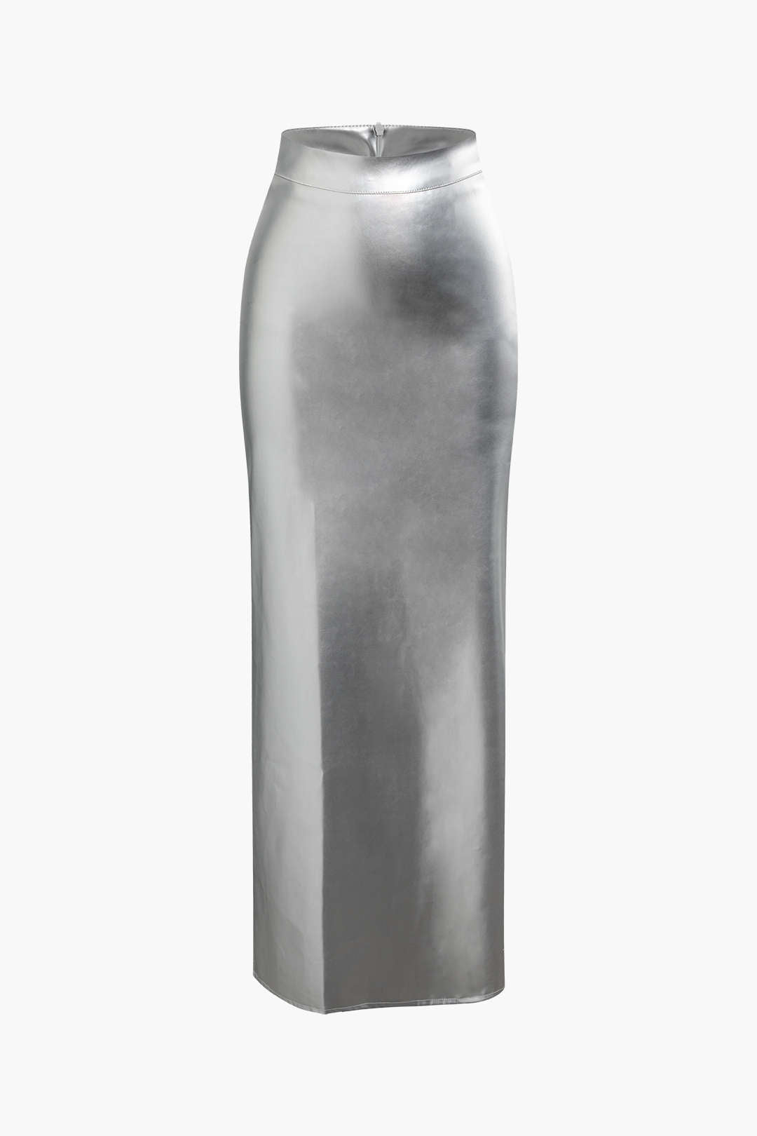 Metallic Faux Leather Slit Maxi Skirt for Y2K Fashion and Grunge Aesthetic Outfits