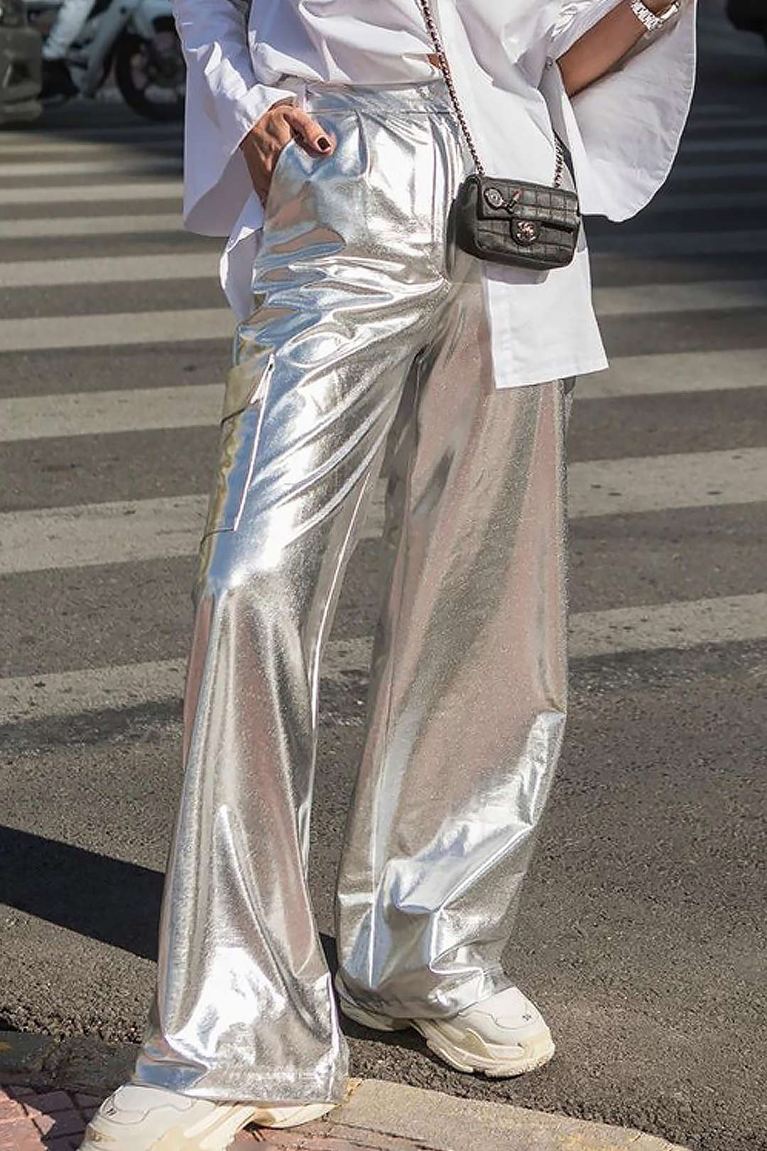 Metallic Flap Pocket Wide Leg Cargo Pants for Y2K Aesthetic and Grunge Style Outfits