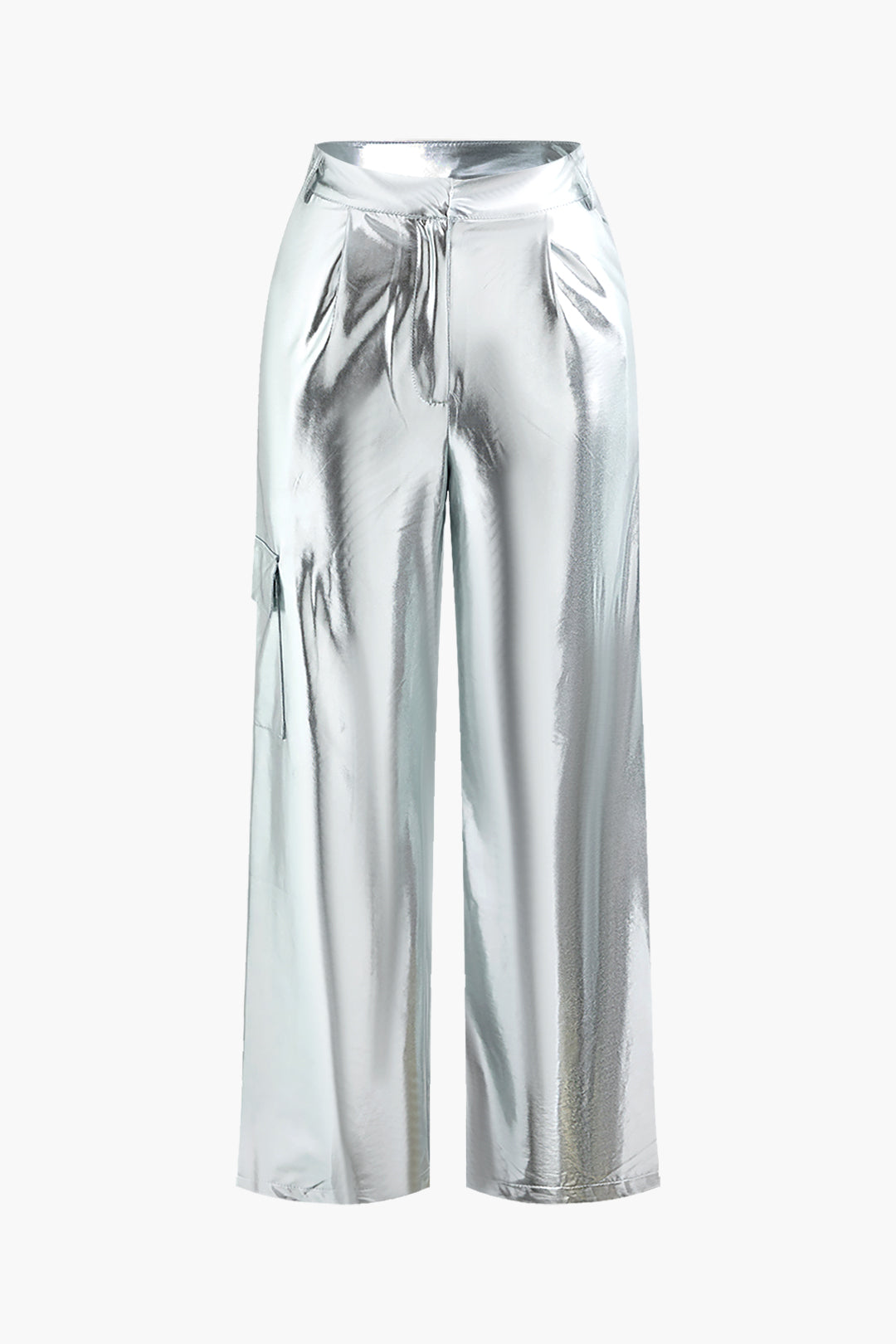 Metallic Flap Pocket Wide Leg Cargo Pants for Y2K Aesthetic and Grunge Style Outfits