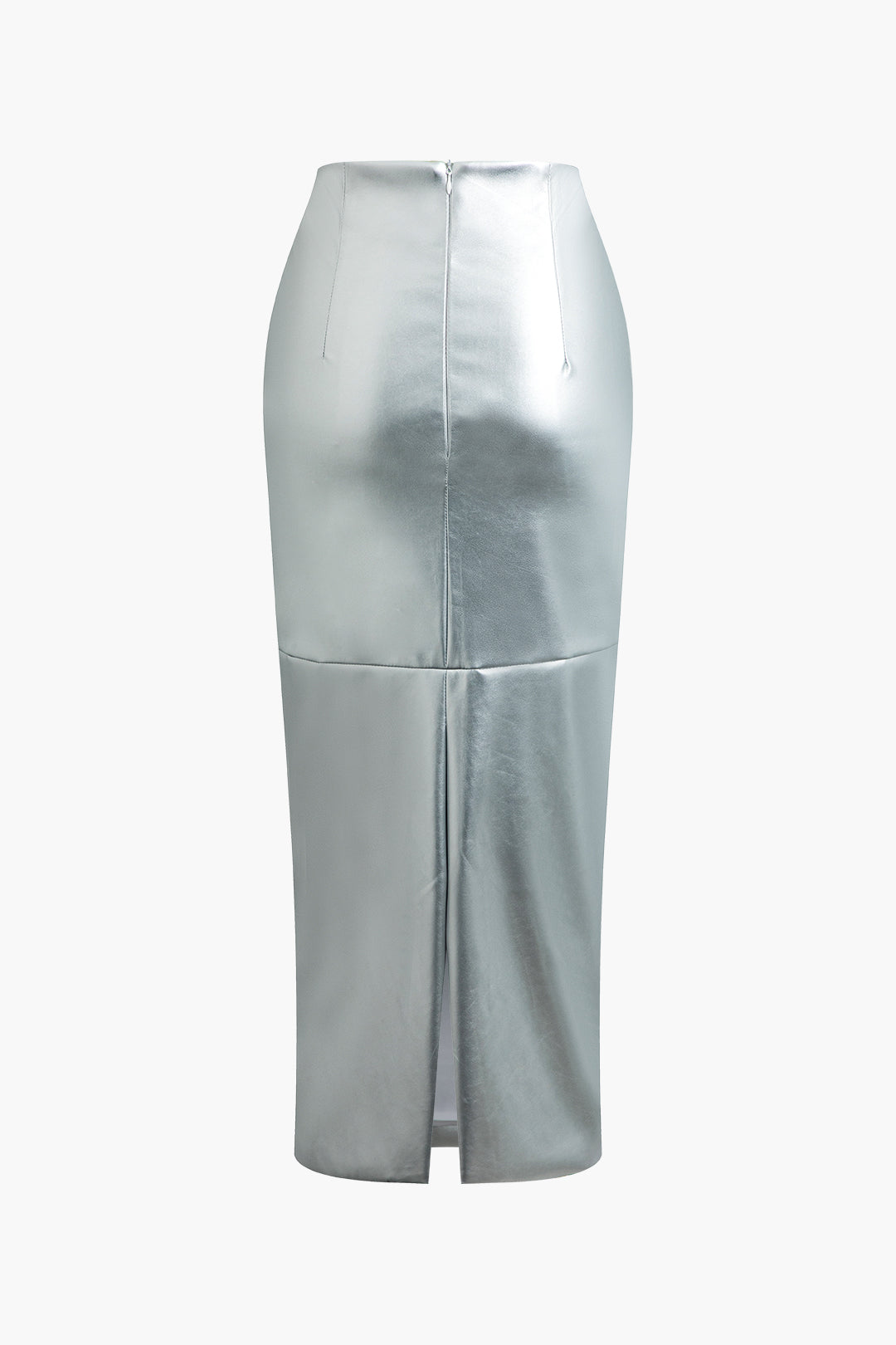 Metallic High Waisted Slit Midi Skirt - Y2K Aesthetic Fashion Statement Piece