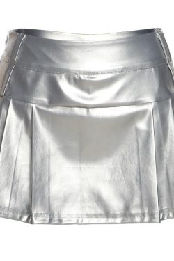 Metallic Pleated Zip-Up Mini Skirt - Y2K Fashion Essential for Aesthetic Outfits