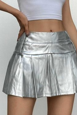 Metallic Pleated Zip-Up Mini Skirt - Y2K Fashion Essential for Aesthetic Outfits