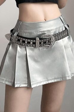 Metallic Pleated Zip-Up Mini Skirt - Y2K Fashion Essential for Aesthetic Outfits