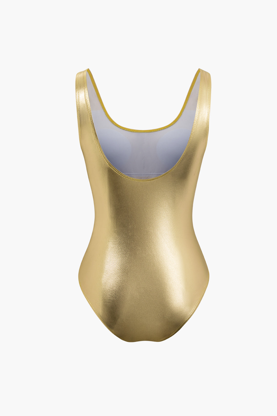 Metallic Round Neck Y2K One-Piece Swimsuit for Trendy Summer Aesthetic