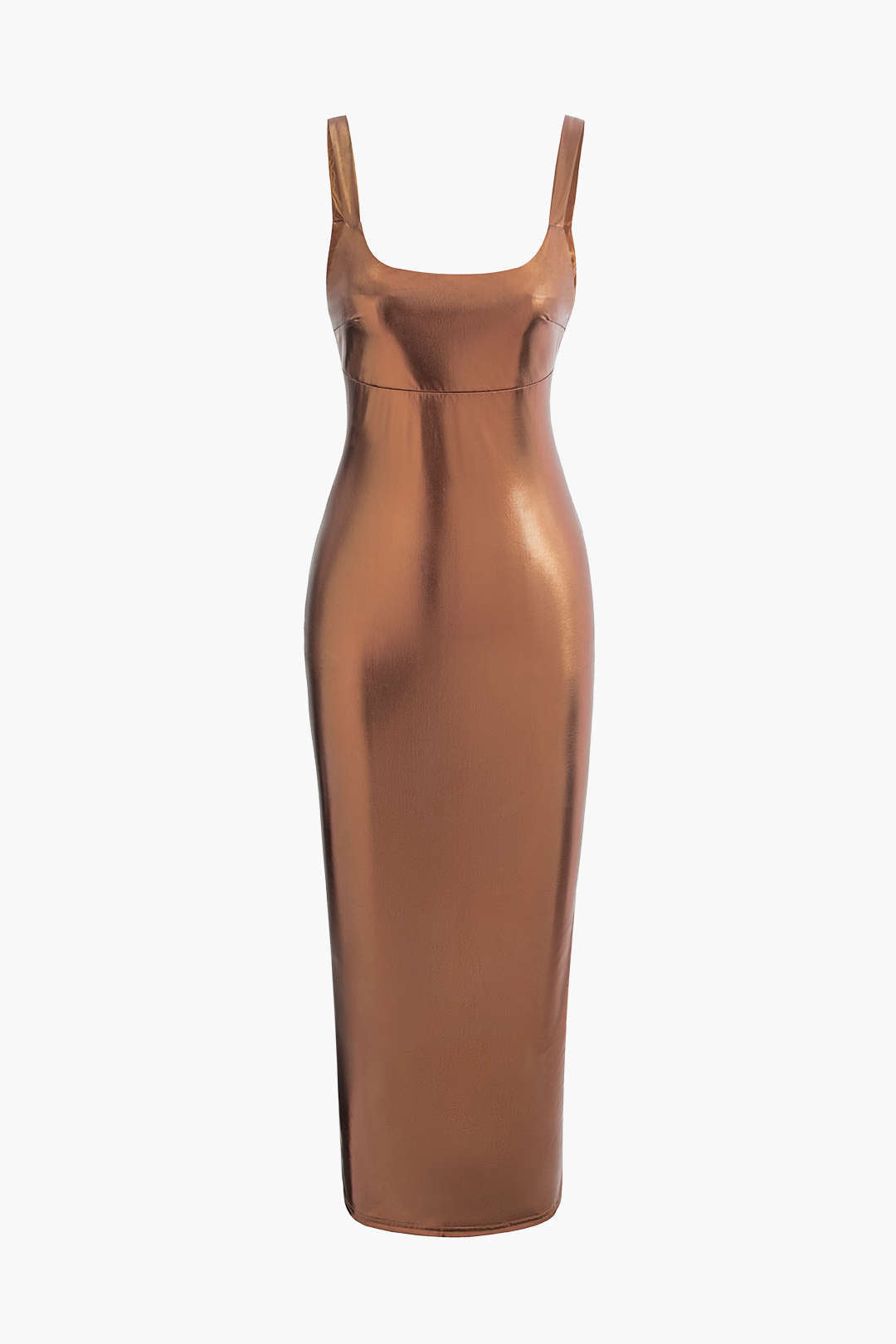 Metallic Square Neck Slit Midi Dress for Y2K Fashion Lovers - Chic Aesthetic Style