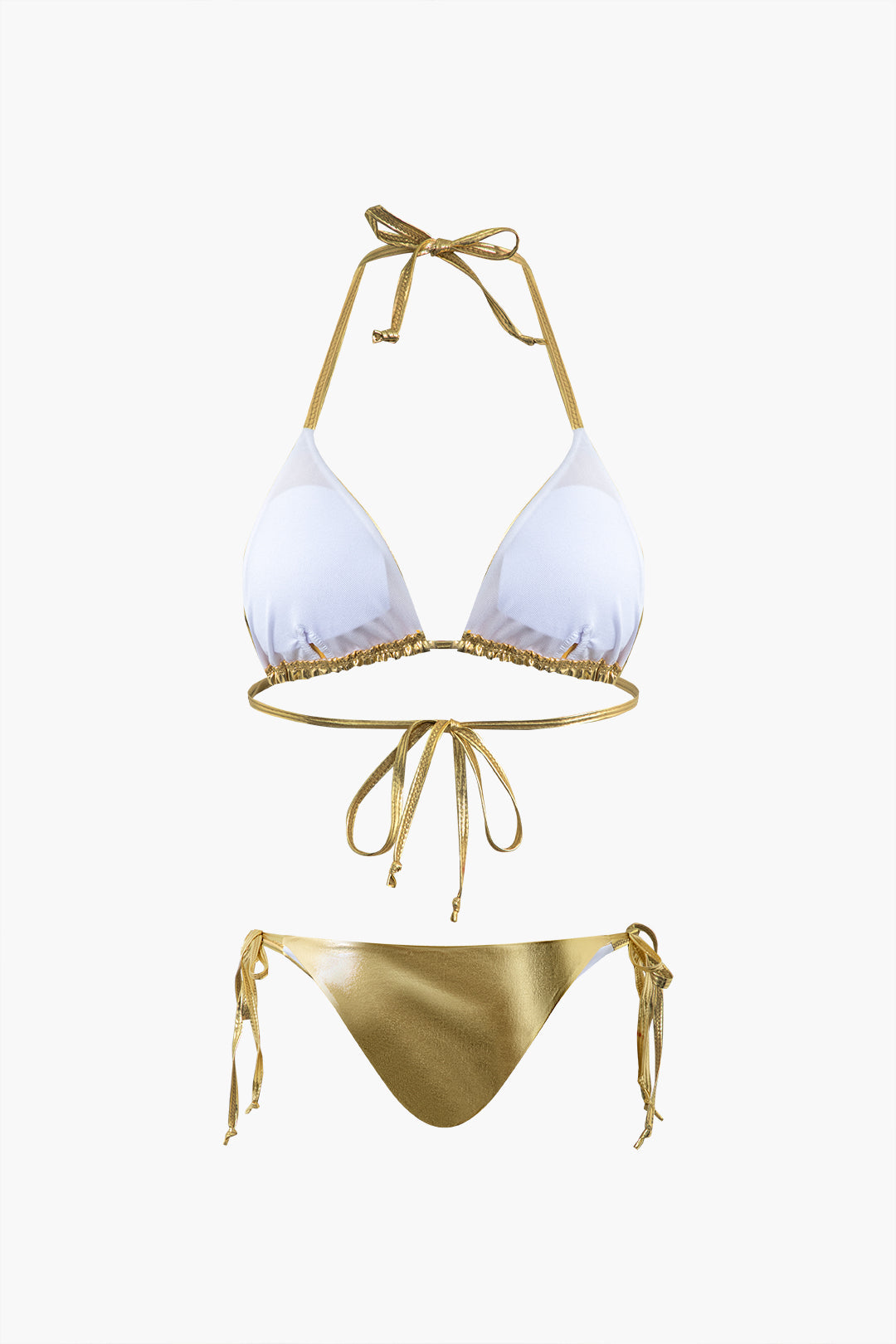 Metallic Tie Halter Bikini Set for Y2K Aesthetic Beach Vibes and Summer Style