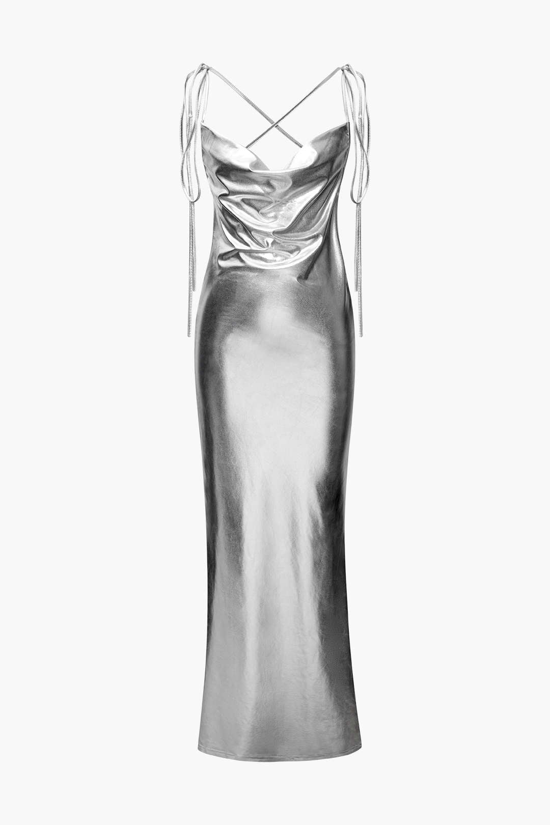 Metallic Tie Strap Ruched Maxi Dress for Y2K Fashion Lovers and Coquette Aesthetic Enthusiasts