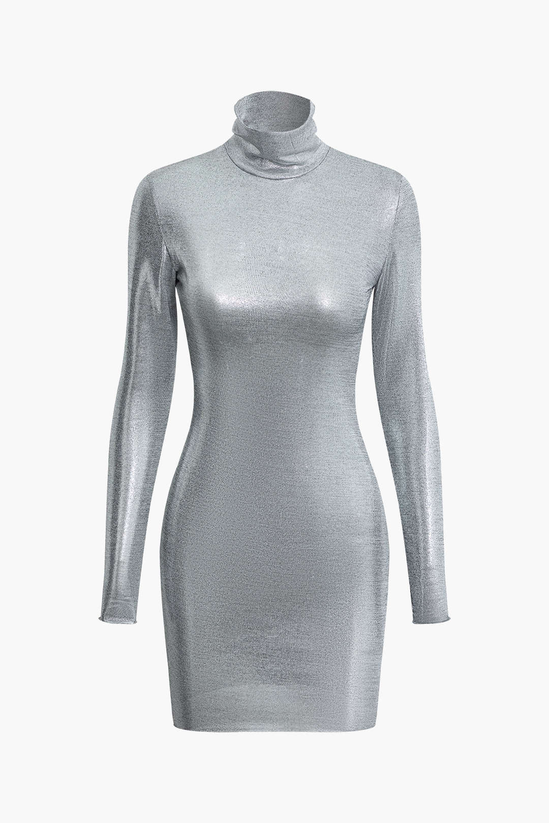 Metallic Turtleneck Bodycon Mini Dress - Y2K Fashion Statement for Chic Aesthetic Outfits