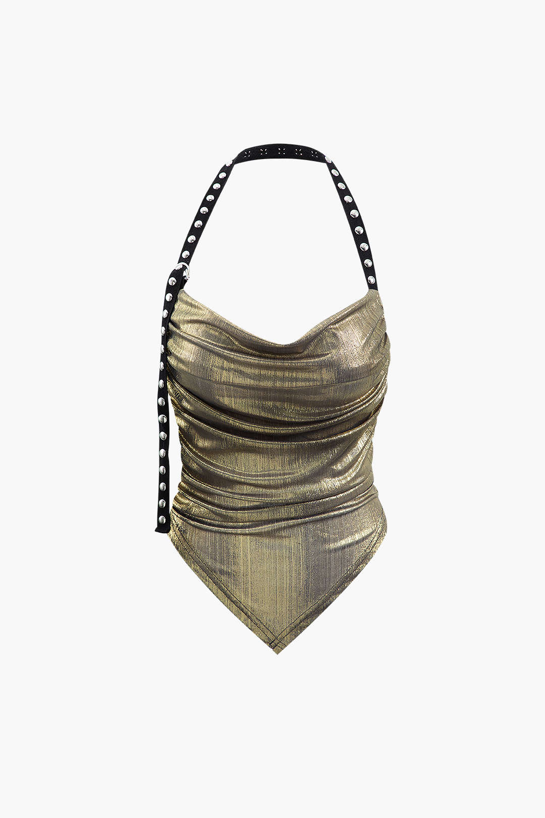 Metallic V-Hem Halter Top - Y2K Aesthetic Cute Top for Trendy Outfits