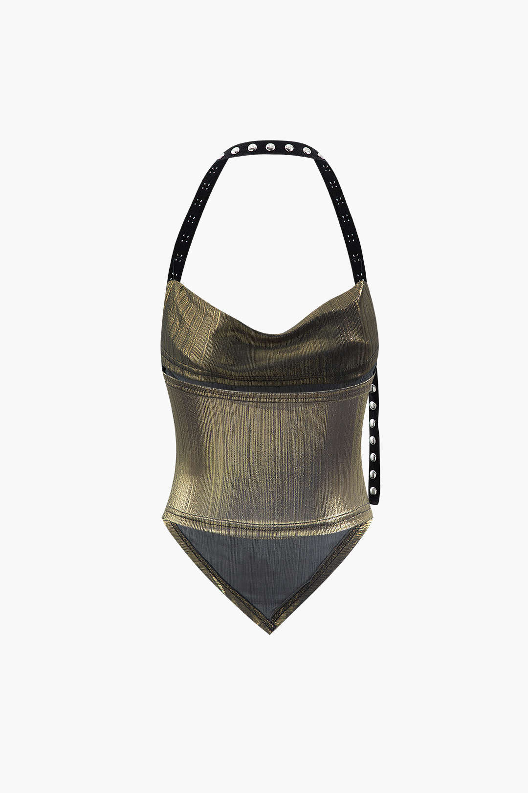 Metallic V-Hem Halter Top - Y2K Aesthetic Cute Top for Trendy Outfits