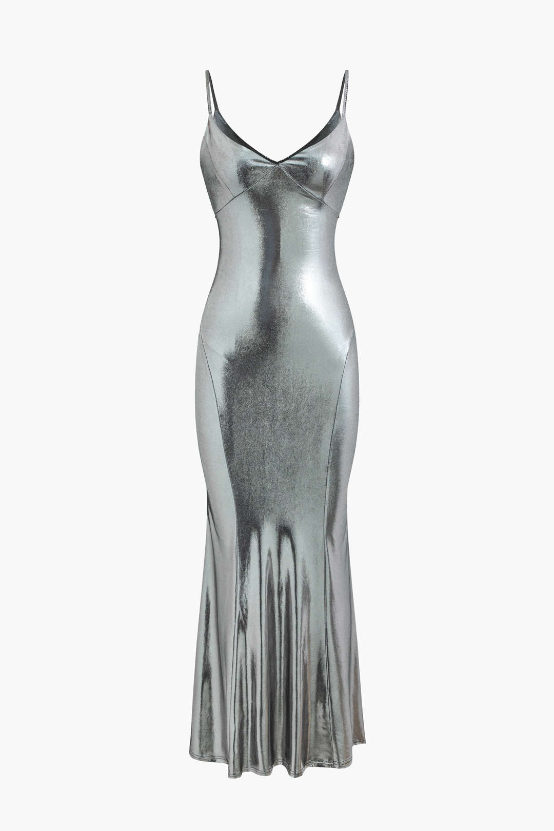 Metallic V-Neck Cami Dress: Y2K Aesthetic Mermaid Maxi for Stunning Night Out Looks