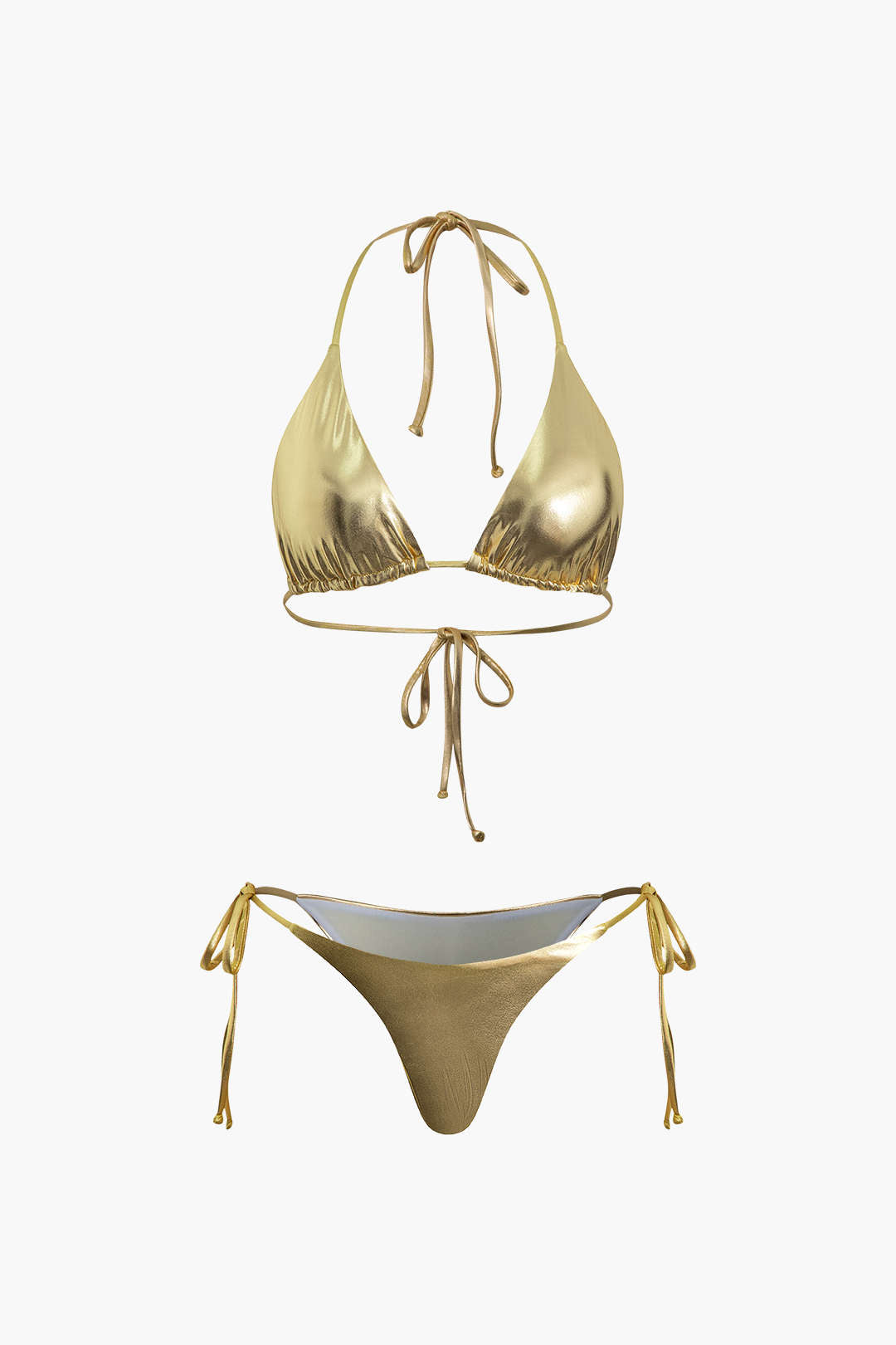 Metallic Y2K Halter Side Tie Bikini Set for Trendy Summer Aesthetic