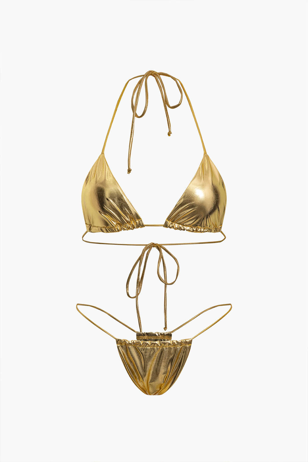 Metallic Y2K Halter Two-Piece Bikini Set for Trendy Summer Aesthetic Outfits