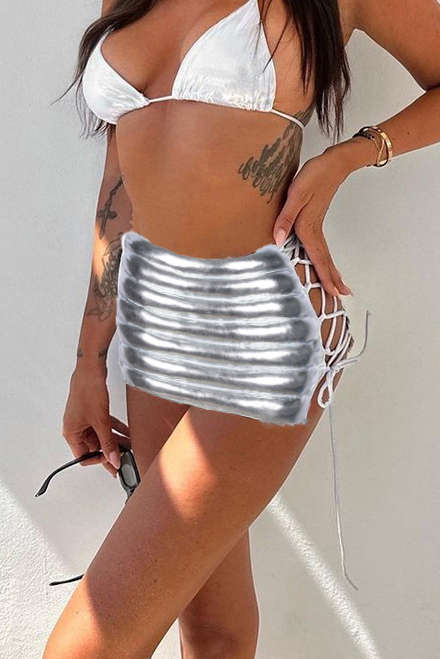 Metallic Y2K Tie Side Mini Skirt - Trendy Grunge Aesthetic for Stylish Outfits